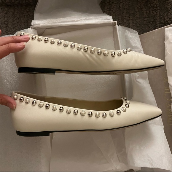 Authentic Jimmy Choo Mirele Flat Shoes Pearls Around 38 (US 8) $670 - Picture 4 of 9